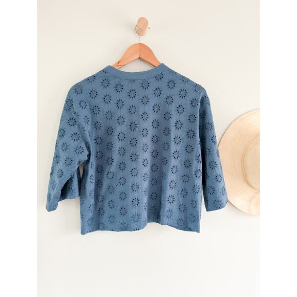 Madewell | NWT Embroidered Wide-Sleeve Boxy Tee in Sunfaded Blue | Sz XS - Picture 7 of 8